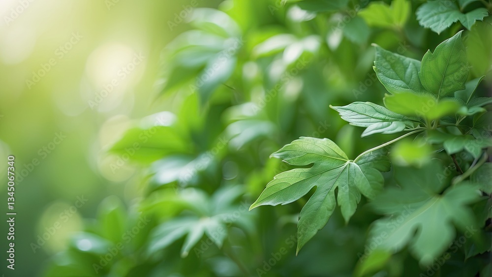 Close-up of vibrant green leaves against a softly blurred background, Close-up of vibrant green leaves against a softly blurred background,