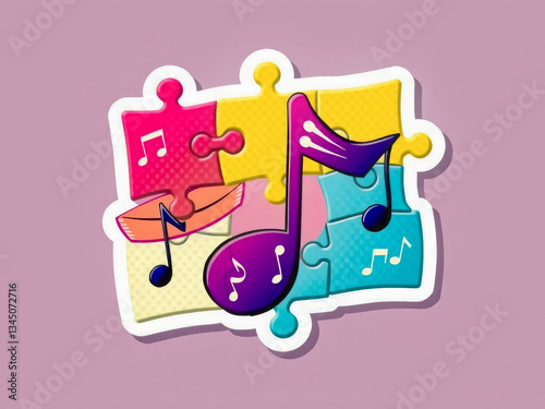 Obraz na płótnie A colorful jigsaw puzzle piece with musical notes on it. The puzzle piece is a musical note, and it is a part of a larger puzzle. The puzzle is made up of various pieces w salonie