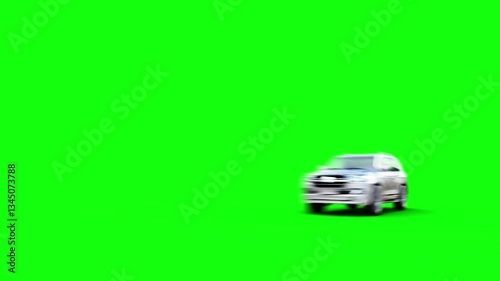Generic 3d car crash test. Car destruction. Green screen isolate.