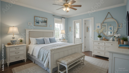 Serene Coastal Bedroom Interior Design with White Furniture and