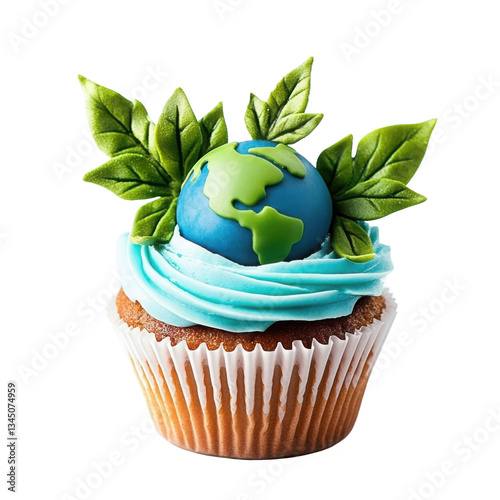 cupcake with Earth Day theme isolated on white background 
