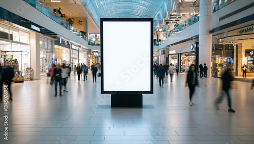 Large blank billboard shopping mall is mounted black vertical advertising mockup photo