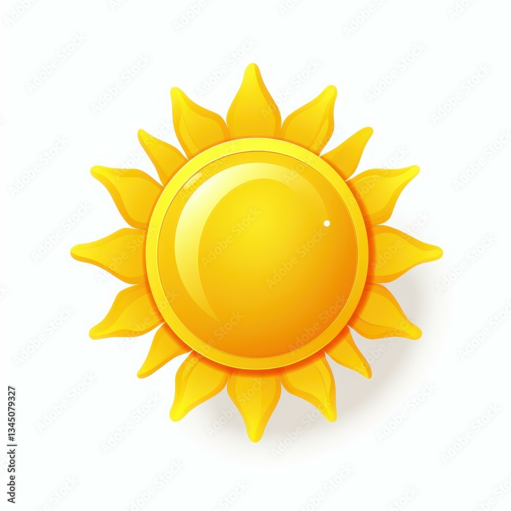 A vibrant yellow sun shines brightly, depicted in a clean, dicut style against a pure white backdrop. A vibrant yellow sun shines brightly, depicted in a clean, dicut style against a pure white backdrop.