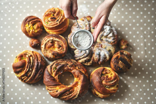 Sprinkling Powdered Sugar on Easter Bread
