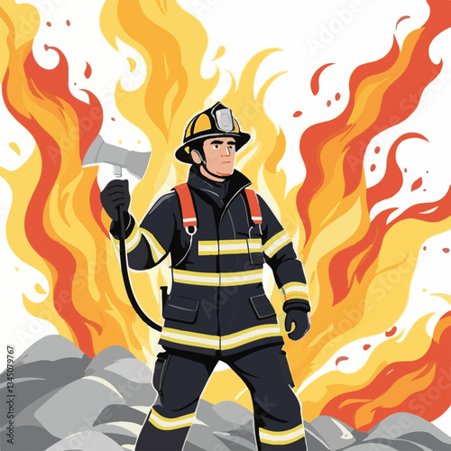 fireman, firefighter, safety, emergency, danger, man, rescue, fire, fighter, uniform, helmet, protection, background, service, red, equipment, hose, occupation, job, burn, person, work, male, hero, pr