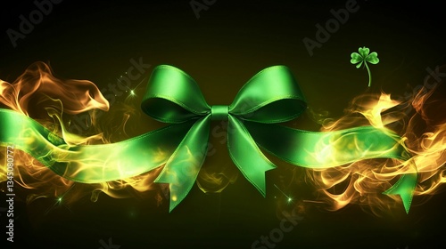 Burning Green Ribbon, Festive Fire Art for St. Patrick's Day, Simple Elegant Theme