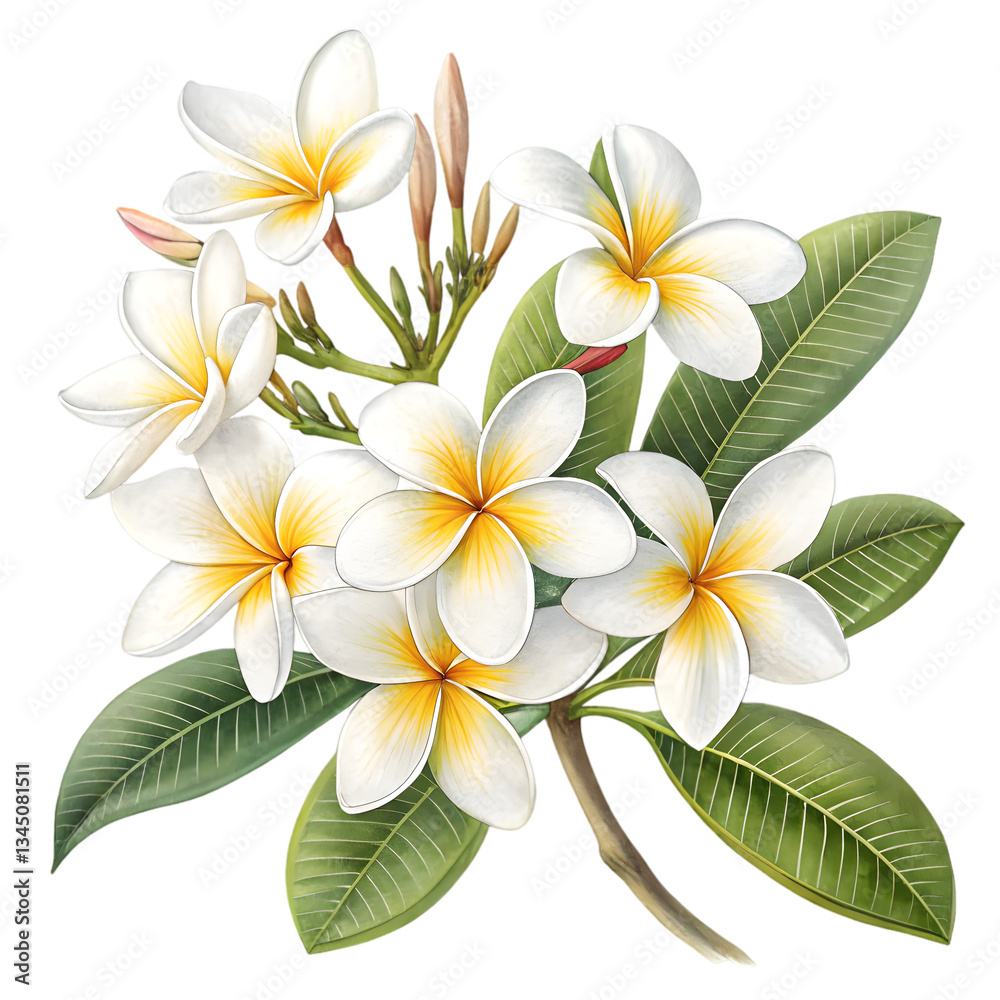 Naklejka premium Elegant White Flowers. Tropical Botanical Art. Beautiful Floral Arrangement.