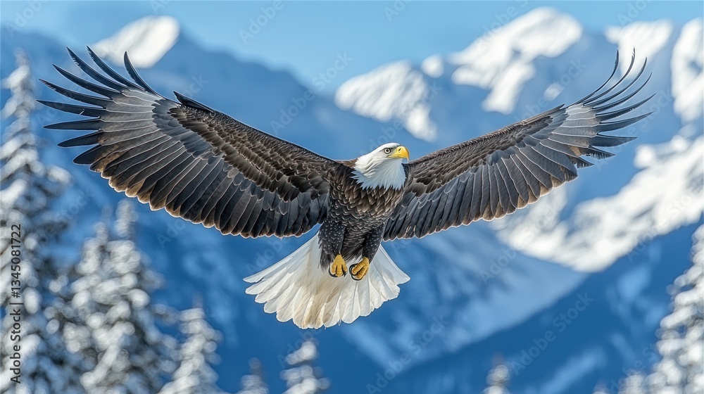 Fototapeta premium Majestic eagle soaring over snowy mountains