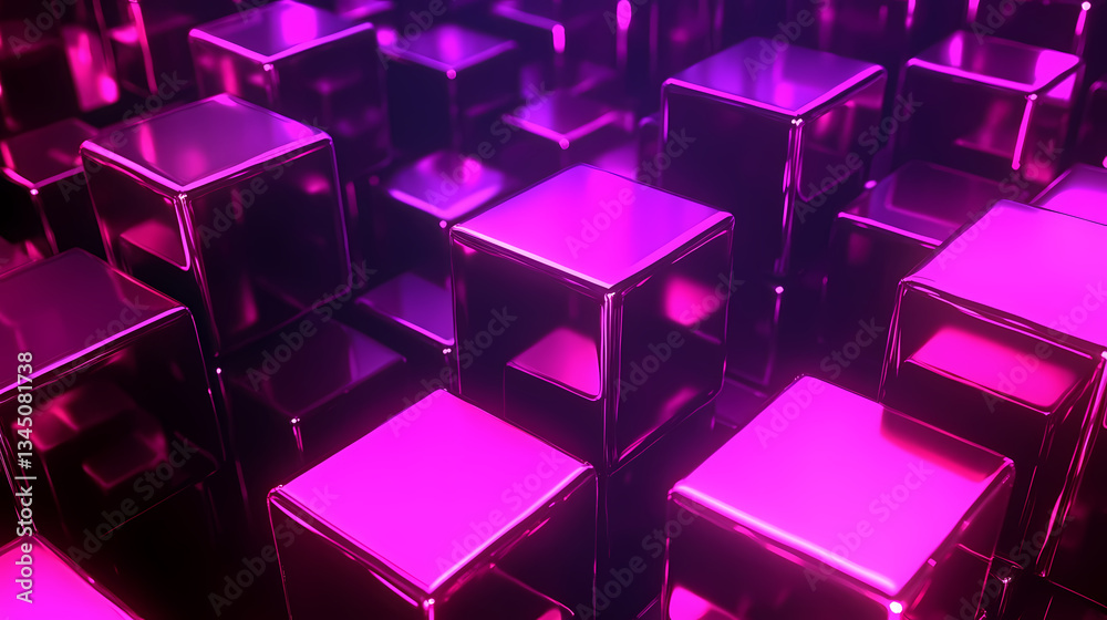 Abstract image of purple cubes in dark background Abstract image of purple cubes in dark background