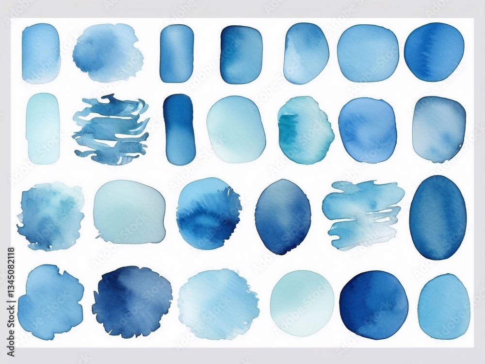 Fototapeta premium Watercolor strokes in various shades of blue create a soothing and artistic atmosphere, perfect for backgrounds, textures, or design elements
