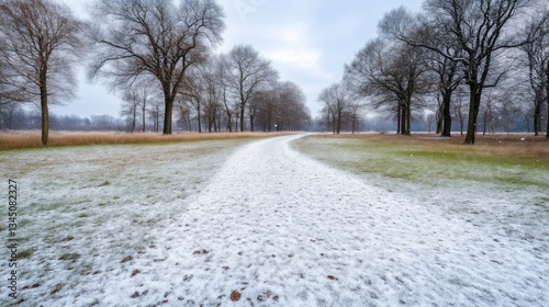 Snowy path through winter park