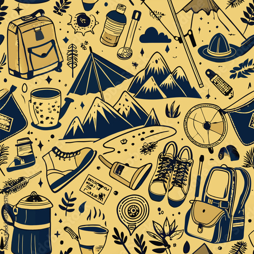Doodle Illustration of Camping Essentials and Gear