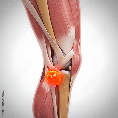 3D medical illustration of painful knee joint with inflammation isolated on transparent background 