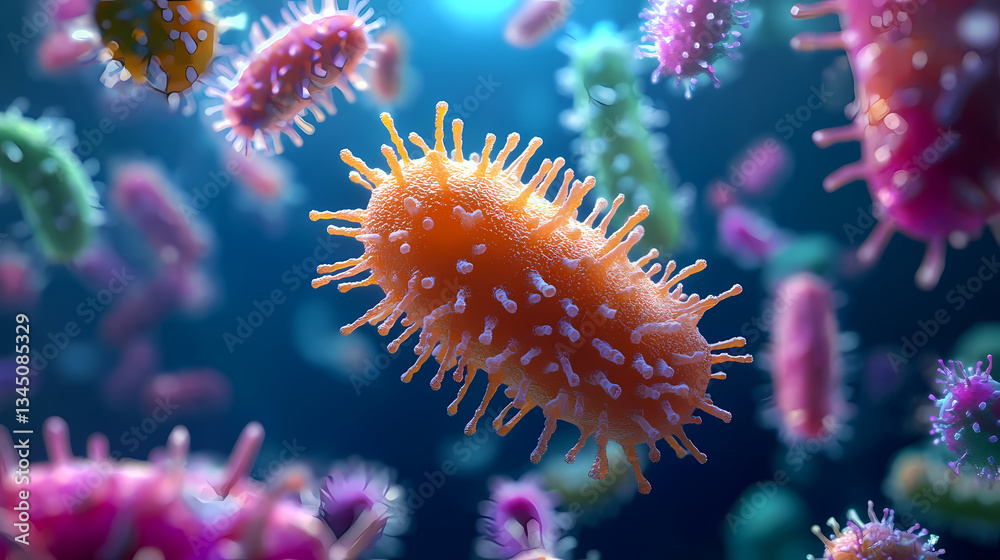 Close-up of orange bacteria under microscope Close-up of orange bacteria under microscope