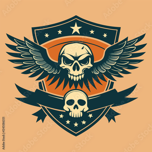 Vintage Eagle and Skull Silhouette Style Badge Logo Design