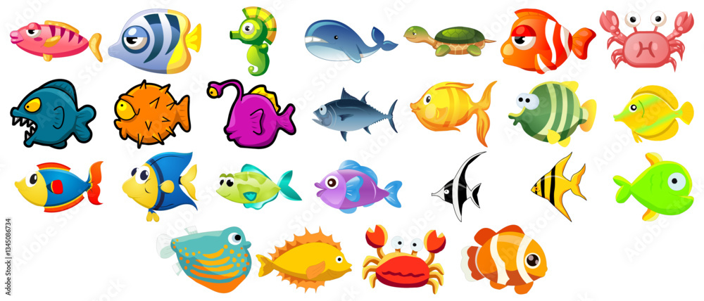 Obraz premium Fish collection. Sea animals Vector Illustration.