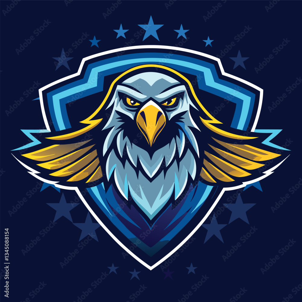 Obraz premium Majestic Eagle Silhouette Emblazoned with Night Sky Gradient in Vector Format