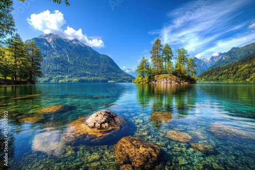 Magnificent summer scene of Hintersee lake. Colorful morning view of Austrian Alps, Salzburg-Umgebung district, Austria, Europe. Beauty of nature concept background. photo