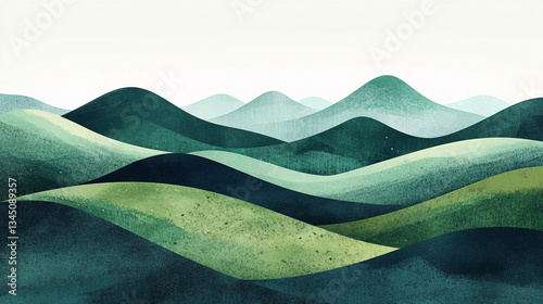 Serene abstract landscape with rolling green hills under a soft sky, evoking tranquility and nature