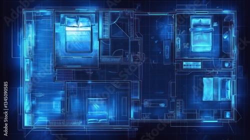Futuristic House Floorplan, Interior Design, Blueprint, Home Design Visualization photo