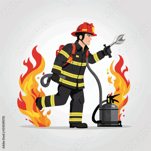 fireman, firefighter, safety, emergency, danger, man, rescue, fire, fighter, uniform, helmet, protection, background, service, red, equipment, hose, occupation, job, burn, person, work, male, hero, pr