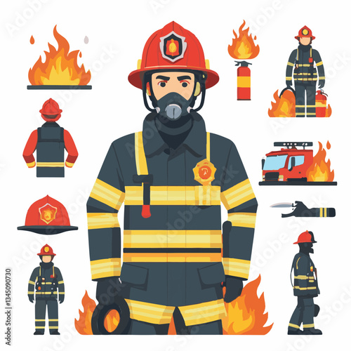 fireman, firefighter, safety, emergency, danger, man, rescue, fire, fighter, uniform, helmet, protection, background, service, red, equipment, hose, occupation, job, burn, person, work, male, hero, pr