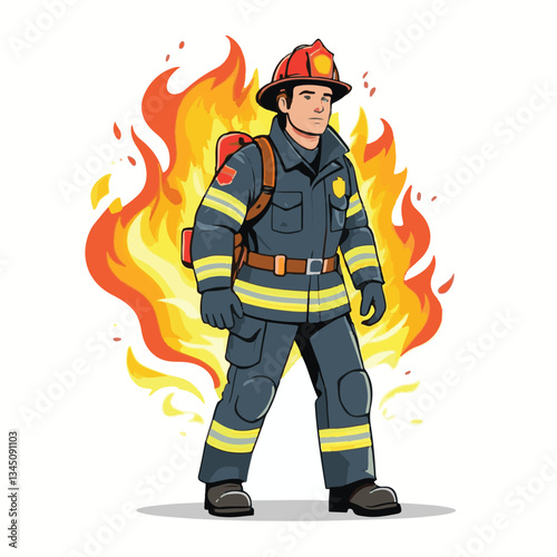 fireman, firefighter, safety, emergency, danger, man, rescue, fire, fighter, uniform, helmet, protection, background, service, red, equipment, hose, occupation, job, burn, person, work, male, hero, pr
