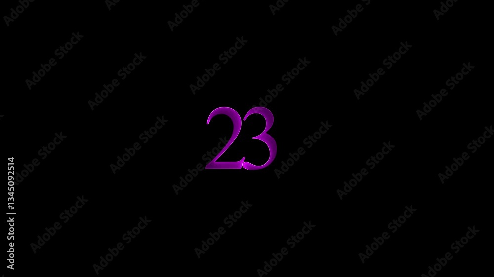 Title: Abstract Glowing neon number 23. Educational mathematics 23 animation on black background colo