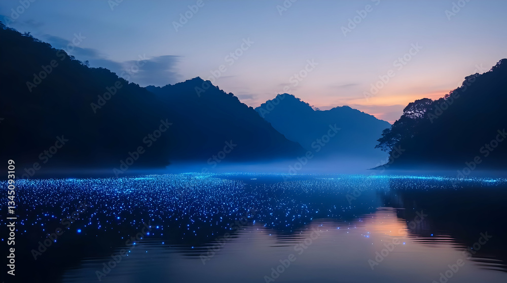 Glowing Water at Dawn in a Mountain Valley Glowing Water at Dawn in a Mountain Valley