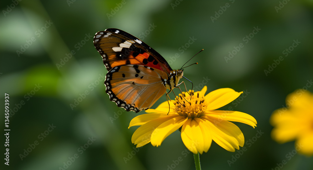 Obraz premium Butterfly on Yellow Flower Nature Macro Photo