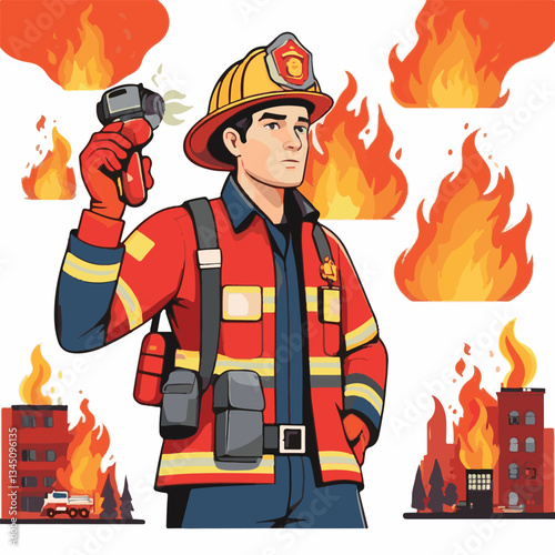 fireman, firefighter, safety, emergency, danger, man, rescue, fire, fighter, uniform, helmet, protection, background, service, red, equipment, hose, occupation, job, burn, person, work, male, hero, pr