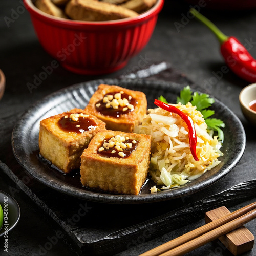 Crispy Pan-Fried Tofu with Spicy Garlic Sauce