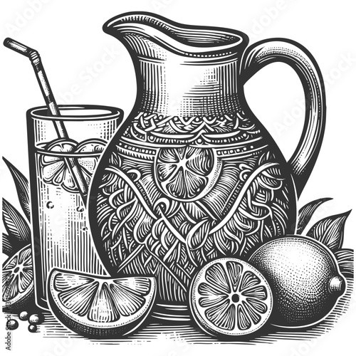 Vintage Pitcher with Lemonade and Citrus Fruits