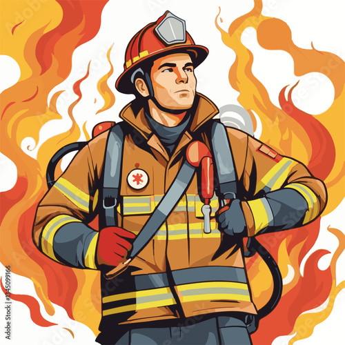 fireman, firefighter, safety, emergency, danger, man, rescue, fire, fighter, uniform, helmet, protection, background, service, red, equipment, hose, occupation, job, burn, person, work, male, hero, pr