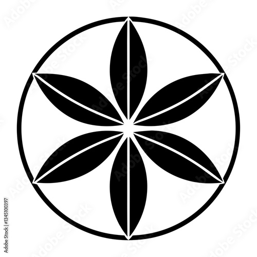 a stylized floral pattern with six petals enclosed in a circle vector illustration