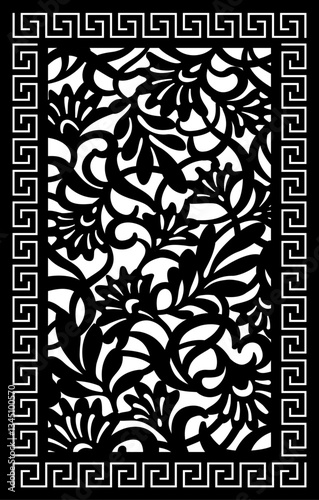 Floral Laser Cut Panel with Greek Key Border
