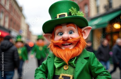 Leprechaun with green decorations a part of parade