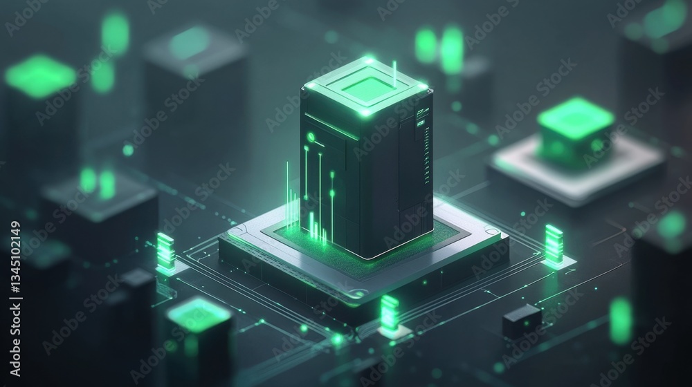 Fototapeta premium Cybersecurity concept with a locked database and encrypted information streams.