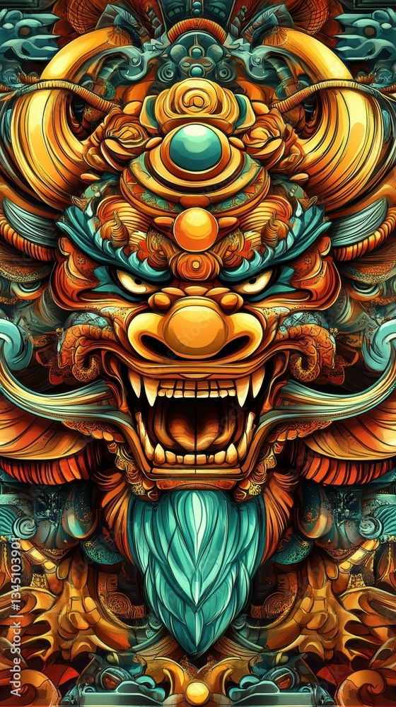 Fototapeta premium A detailed and ornate rendering of an eastern dragon face