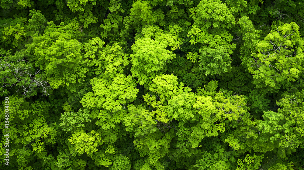 Aerial View Of Green Tree Canopy Under Sunlight Creating Natural Texture Aerial View Of Green Tree Canopy Under Sunlight Creating Natural Texture
