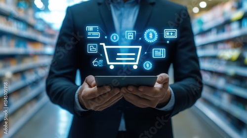 Futuristic e-commerce payment gateway integrating blockchain security.