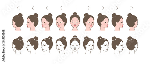 Various face angles of beautiful woman character