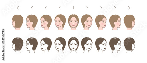 Various face angles of beautiful woman character