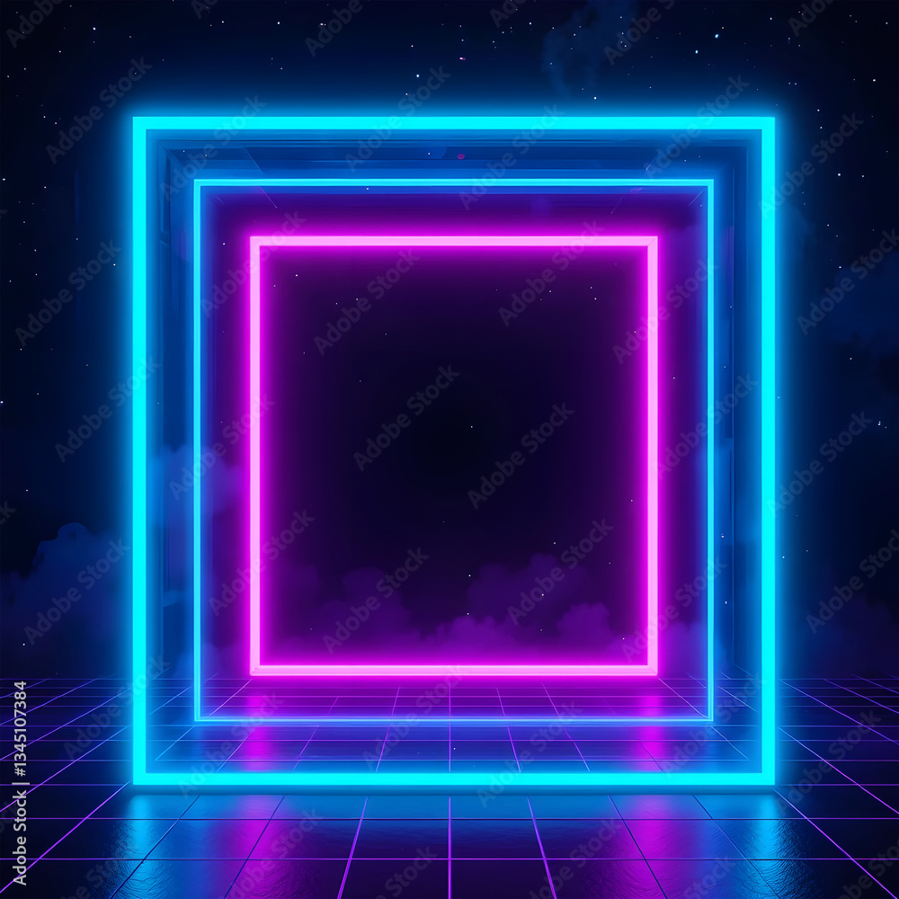 Fototapeta premium abstract blue background.Neon Pink and Teal Frames in a Retro Futuristic Setting
