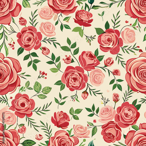 Wallpaper Mural Enchanting Floral Rose Pattern Adorns White Background Torontodigital.ca