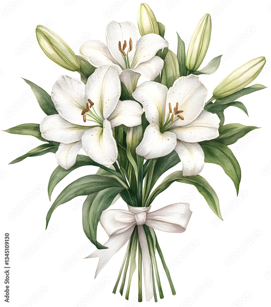 Fototapeta premium Isolate transparent White lily bouquet, white isolate background, PNG die cut for advertising