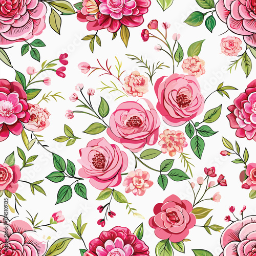 Floral Tapestry of Roses on White Canvas