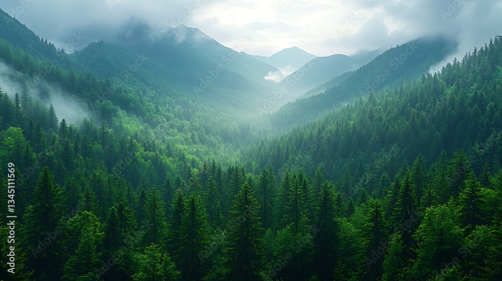 Fototapeta premium Beautiful pine forest in the mountains. Nature background. Toned.