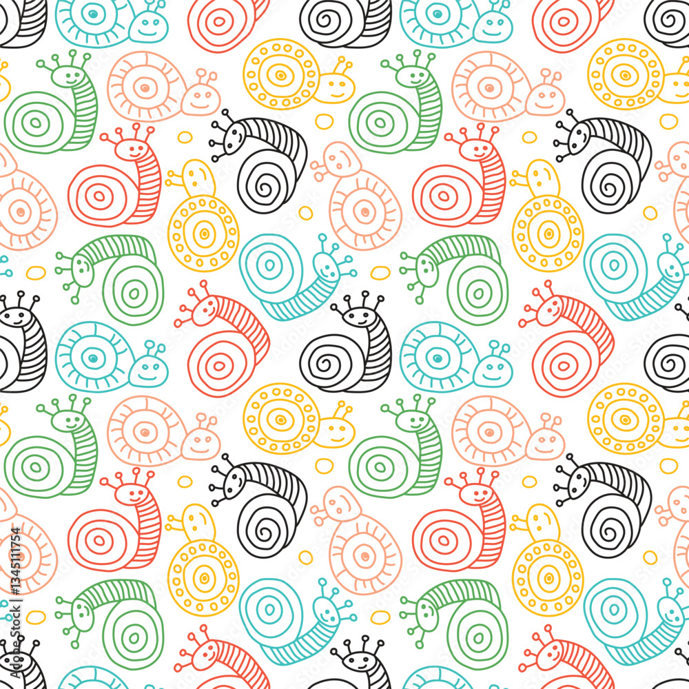 Snails line art, hand draw. seamless pattern for decorating all fashion designs, fabrics, wallpapers and prints. on a light background Snails line art, hand draw. seamless pattern for decorating all fashion designs, fabrics, wallpapers and prints. on a light background