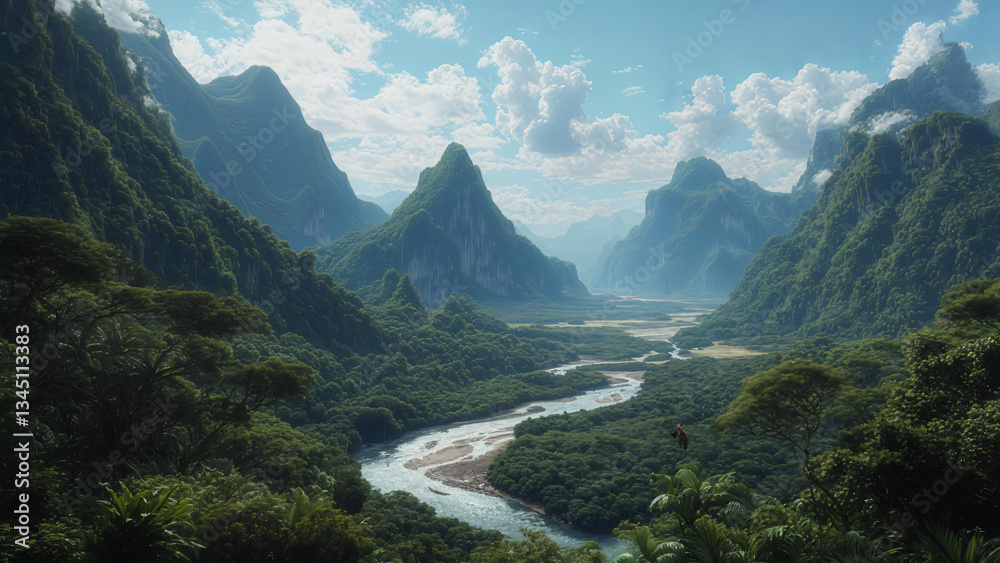 Serene Forest Landscape with a Flowing River – Peaceful Nature Background for Relaxation and Tranquility Serene Forest Landscape with a Flowing River – Peaceful Nature Background for Relaxation and Tranquility